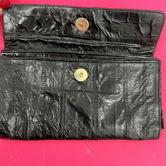 VINTAGE eel skin wallet, black checkbook - Picture 2 of 7